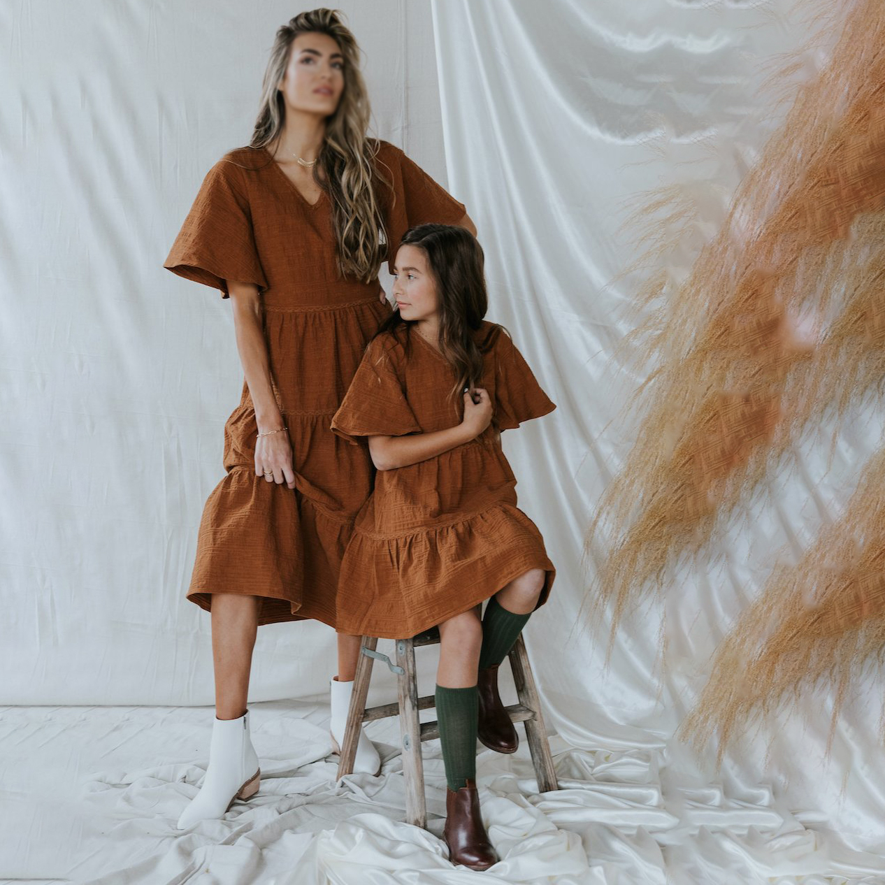 Mommy And Me Fall Outfits Tier Dress Maxi Long Dress Elegant Premium Linen Cotton Holiday Mother And Daughter Dress