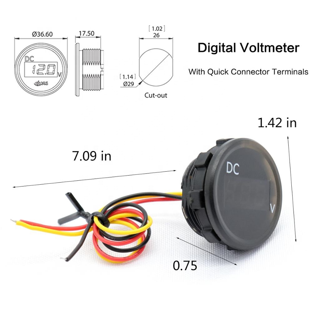 AMOMD DC 1A Round Mini Voltage Meters Red Led 3-Digit Display Voltmeter For Car Boat