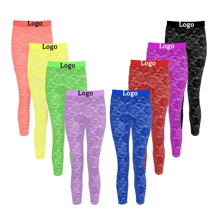 Custom 2021 2022 Fashion New arrivals Solid Stacked Pants Woman Plus Size Mesh Lace Leggings Jogger Leggings Pants