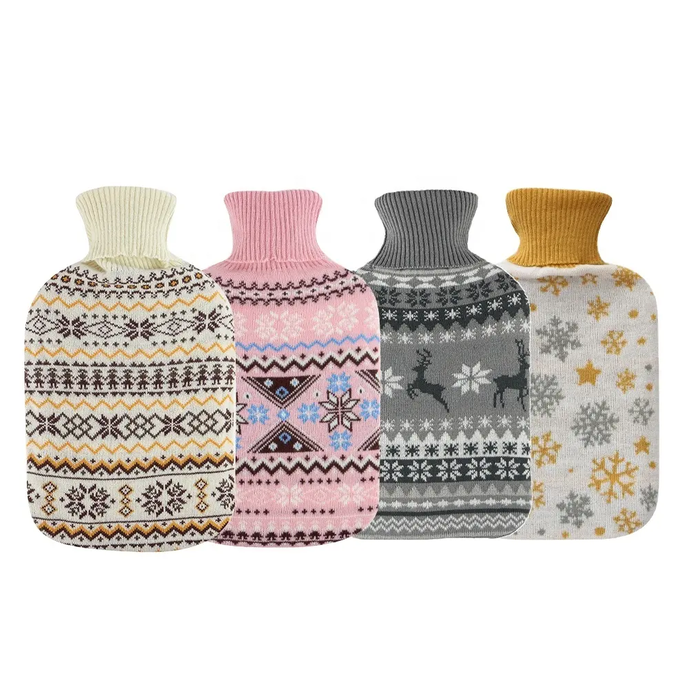 2 litre rubber hot water bottle with knitted cover for pain relief heat