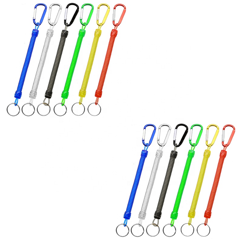 Fishing Lanyard Green Fish Catching Tool Coiled Tether Lanyard Safety Coiled Lanyards Retractable Wire Inside with Carabiner