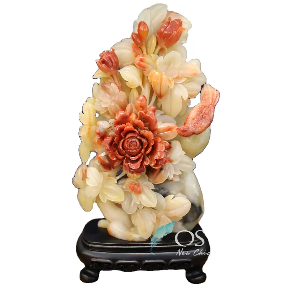 Fashionable Peonies Design Onyx Stone Carving And Sculpture, Hand Craft Flowers