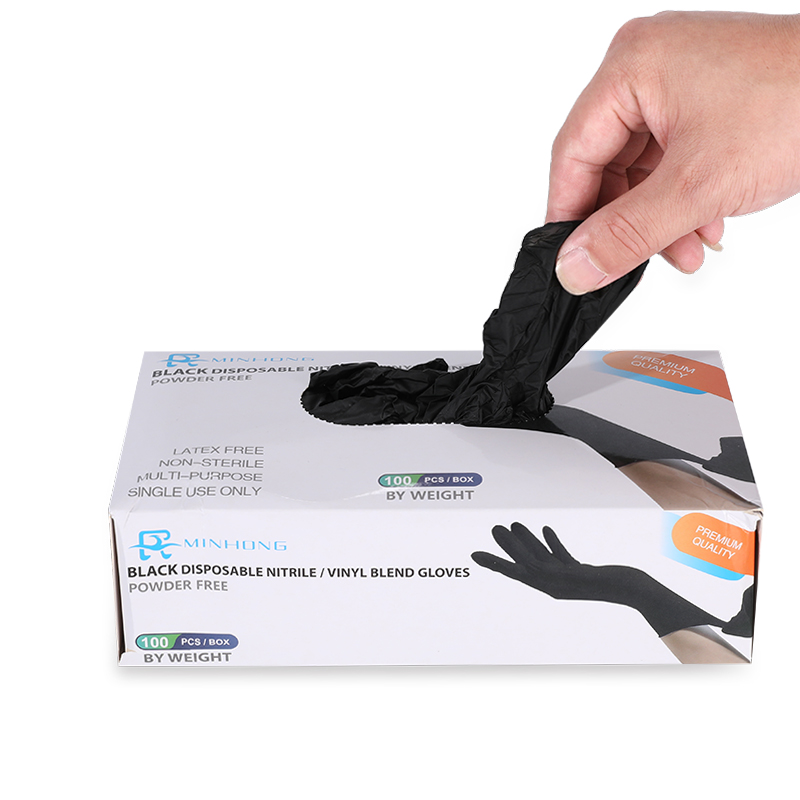 China Factory 24cm No Powder Latex Black Gloves Labortory Safty Working Mixed Nitrile Gloves