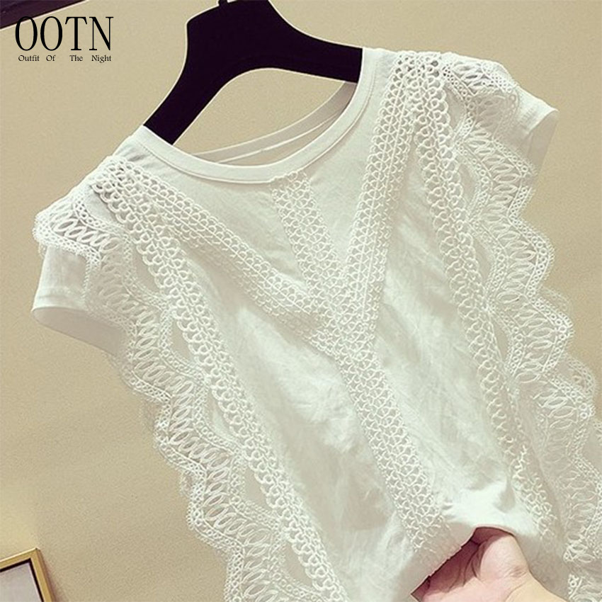 Женские топы и блузки OOTN, кружевные лоскутные Блузы больших размеров, однотонная женская блузка, корейская модная одежда, лето 2020