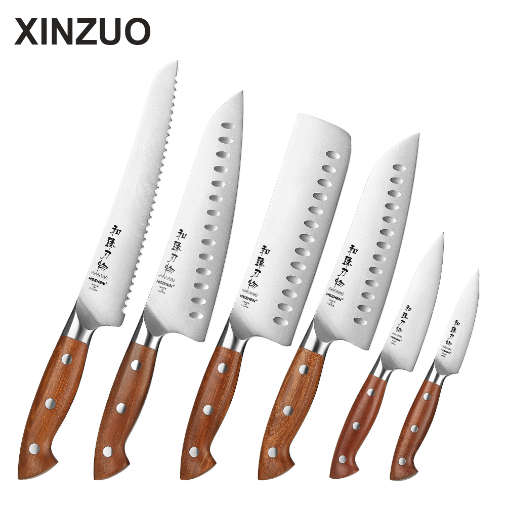 XINZUO New Kitchen Chef Knife Custom Knives Set High Quality German Steel Handmade Red Wood Handle