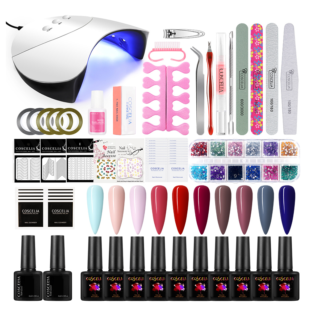 COSCELIA Private Label 36W Led Nail Lamp 10 Colors Nail Art Set with Tools