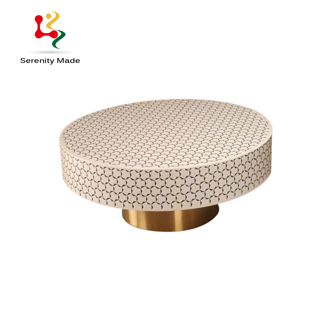 Fashionable hotel furniture large round stone top metal base coffee table