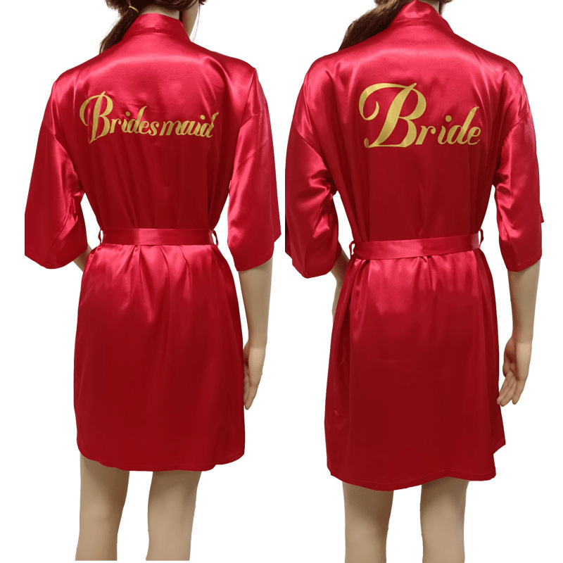 Women's One Size Rhinestones Bride Bridesmaid Short Satin Robes for Wedding Party Getting Ready