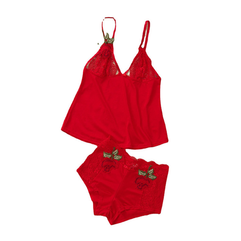Christmas red sexy floral lingerie pyjamas women sleepwear satin bridal lingerie sleepwear sets