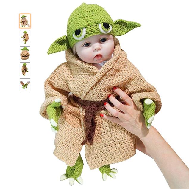 Детский костюм Yoda для новорожденных; Реквизит для фотосъемки новорожденных; Вязаный костюм ручной работы на Хеллоуин; Зеленый карнавальный костюм