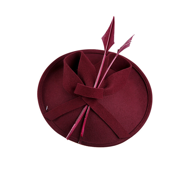 Spring And Autumn Hat Ladies High-quality Retro Headdress Elegant Banquet Real Wool Round Top Hat