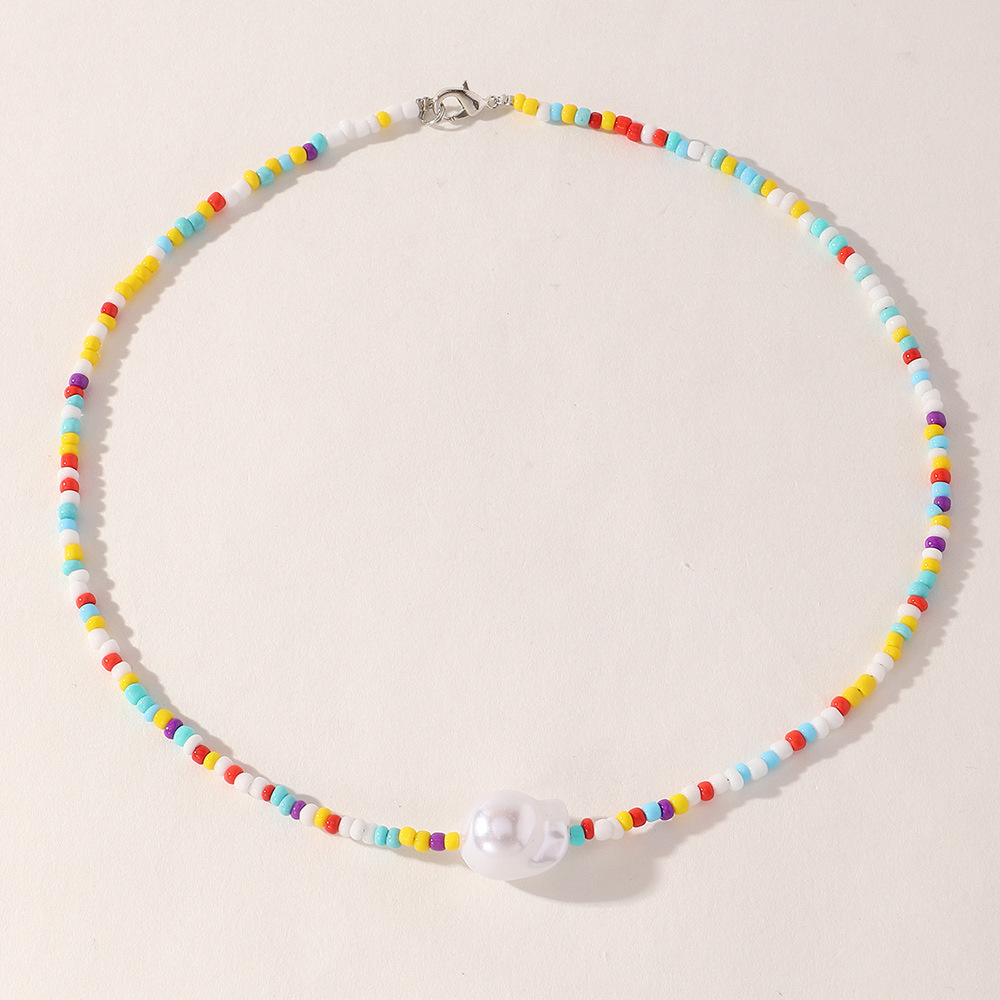 Bohemian Style Popular Temperament Color Rice Bead Necklace Small Fresh Pearl Pendant Necklace Female