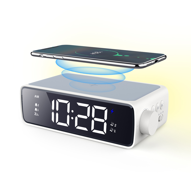 Factory Supply Adjustable Brightness Light Twin Bell Wireless Charger Children Electronic Table Alarm Clock Digital Led