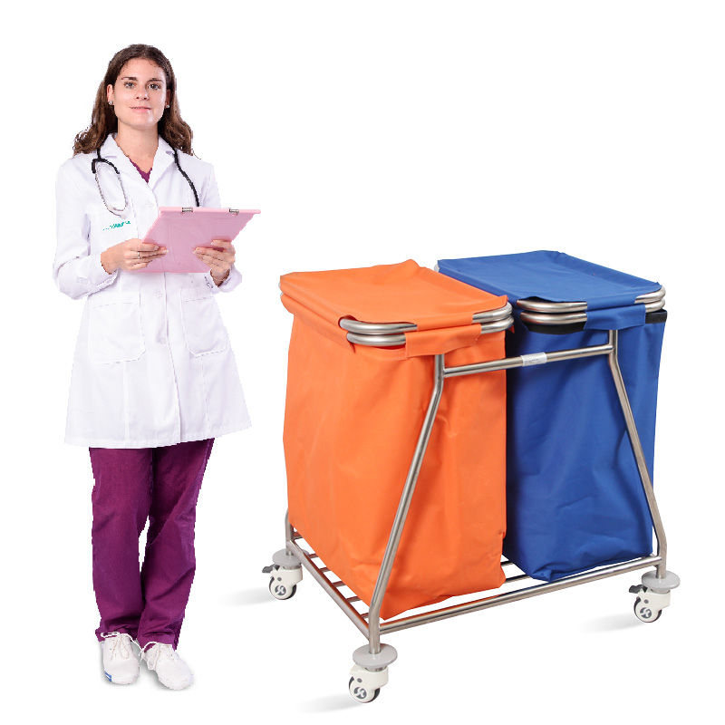 SKH040-1 SAIKANG Waterproof Hotel Hamper Clothers Trolley Stainless Steel Housekeeping Hospital Laundry Trolley