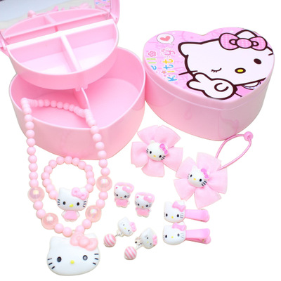 Детский любимый ювелирный набор, подарок, Лидер продаж, для девочек, Hello Kitty, детское ожерелье из бисера, застежка, браслет, серьги