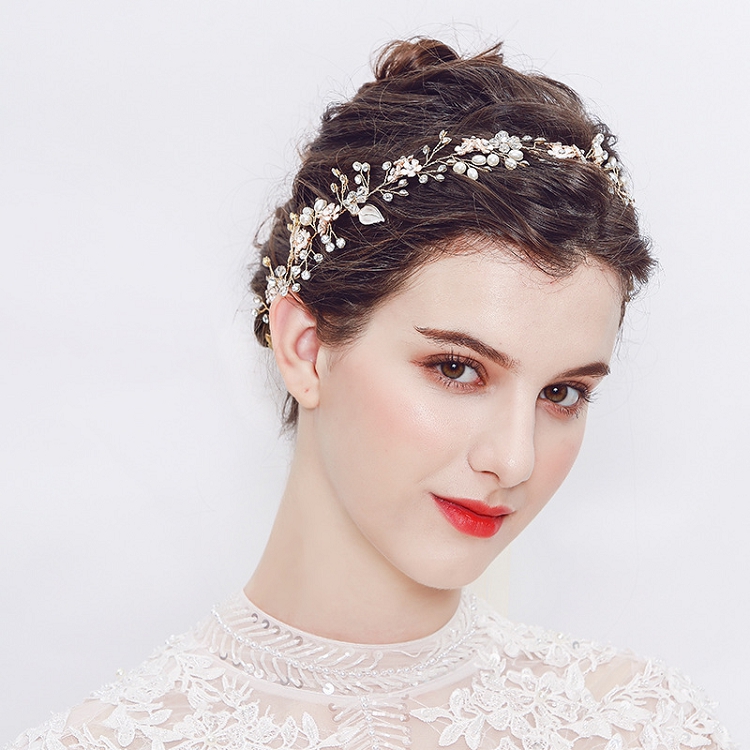 Hot-selling lovely girls hair accessories headband pearl headband bride handmade cloth flower bridal hair vine for sweet girls