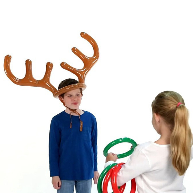 New Arrival Kids 90 CM Inflatable Reindeer Antler Hat Toss Game Set With 4 Pieces Toss Rings Home Party Favors Toys