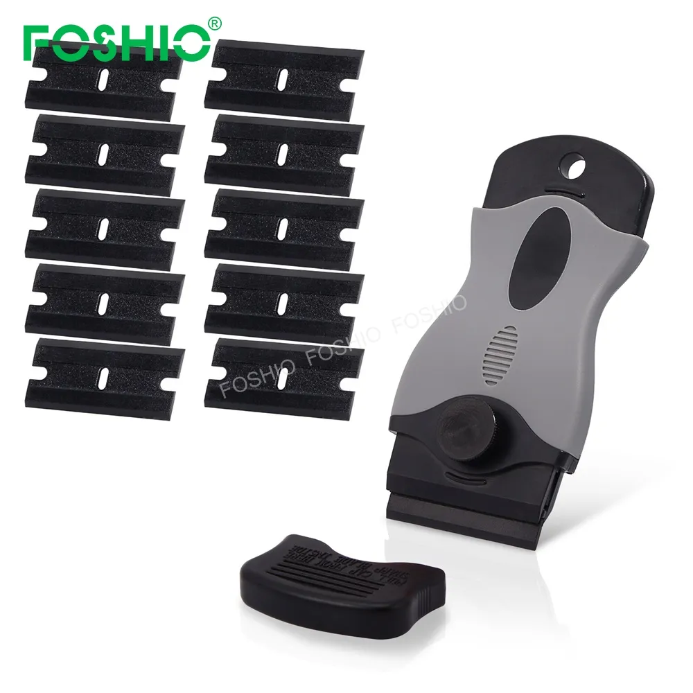 Soft Grip Safety Glass Window Cleaning Scraper Razor Blade Scraper With Metal and Plastic Blade
