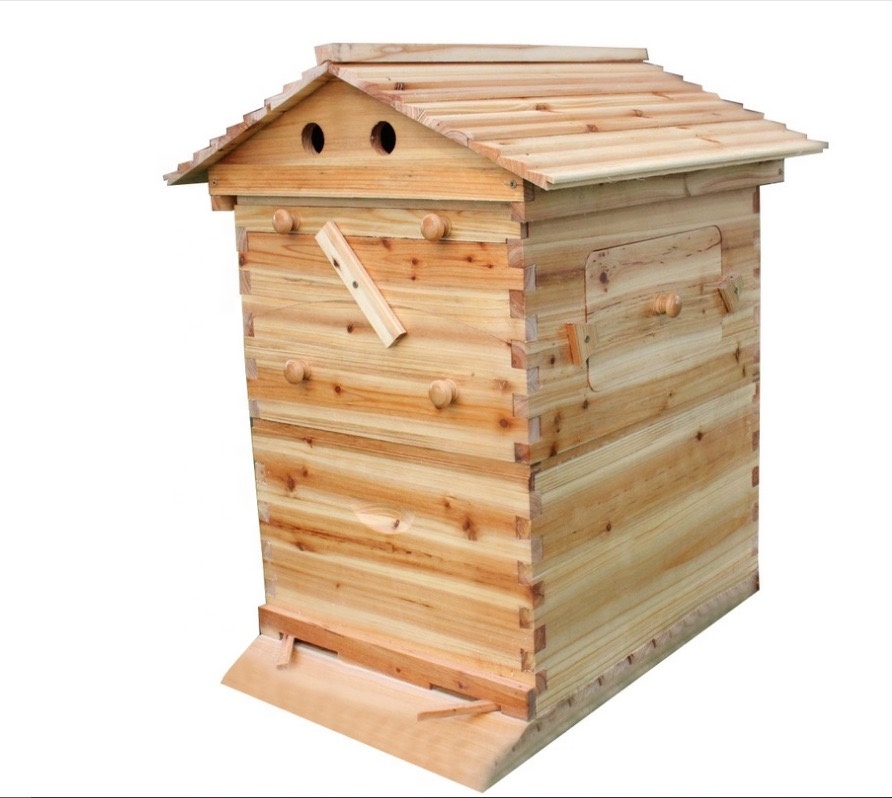 Factory Supplied Wax-Coated Cedar Wood Automatic Self-Flowing Honey Beehives & 7 Auto Frames Apiculture Beekeeping Equipment