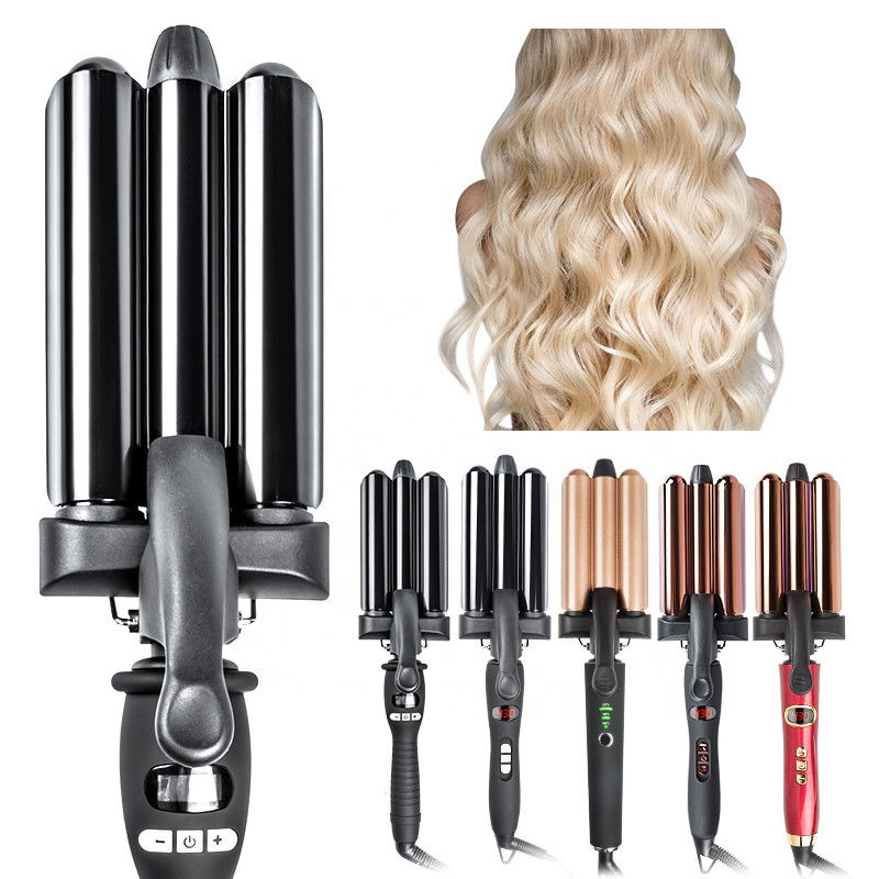 Triple Barrel Hair Curler Ceramic With LCD Display Mermaid Waver For Deep Wave Beach Waver Pink Hair Waver