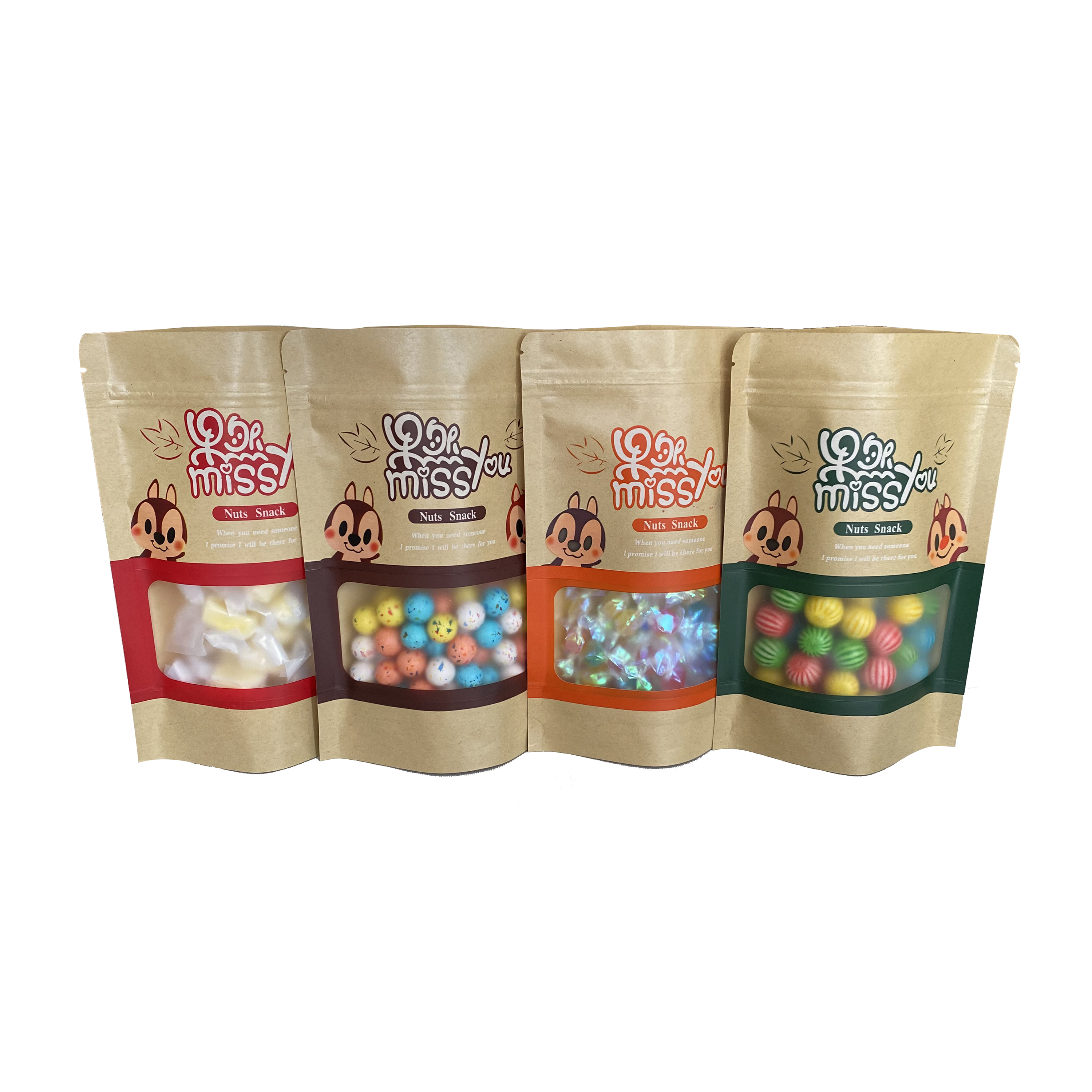 Matte Kraft Paper Bag With Window Food Grade Custom Printing Low MOQ Doypack