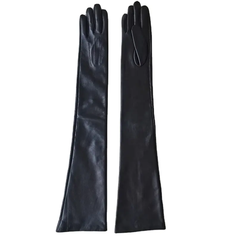 Custom goatskin fingerless Fashion long sleeve winter lady sexy lambskin Elbow length Party sheepskin opera leather glove women
