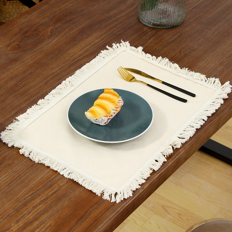 Solid Color Cotton and Linen Home Fabric Dining Table Mat Anti Scalding and Heating-insulating Western Style Cup and Bowl Mats