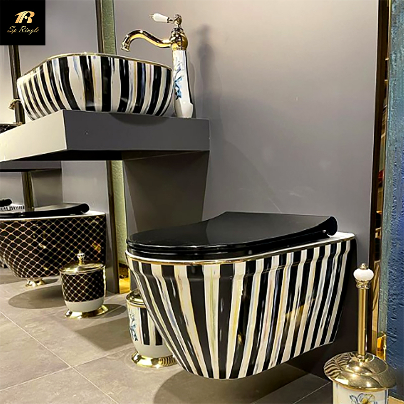 High quality non cracked zebra pattern ceramic washing hand base basin rectangle gold bathroom sink