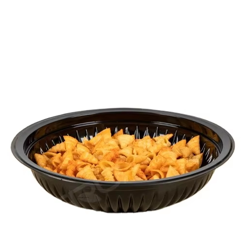 Black Round Microwaveable Catering Family Gatherings Dishes Storage 1000ml Large Capacity Plastic Plates Bowls