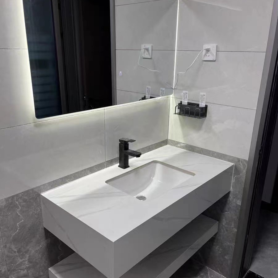 Modern Design All-in-One Rectangle Vanity Free Shipping Casualelegant Undercounter Basin OEM Bathroom Cabinet Hotels B&B Balcony