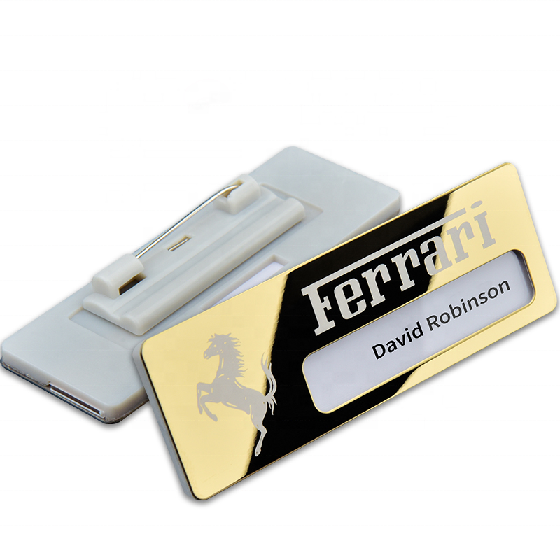 custom reusable stainless steel name badge magnetic name tag for emplyee