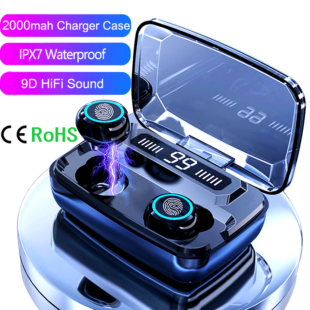 Free Shipping 1 Sample OK CE ROHS IPX7 2000mah in ear Earbuds Headphone Gaming Headset For Bluetooth 5.0 TWS Wireless Earphones