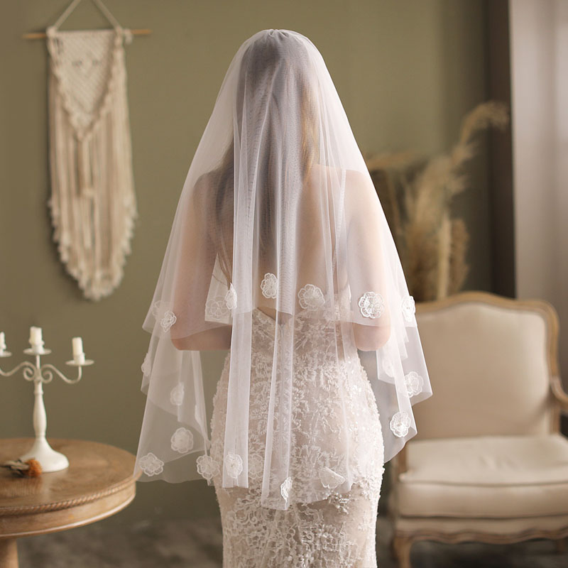 Фата свадебная SLBRIDAL двухслойная с цветочным кружевом, свадебная, аксессуары для невесты, Бракосочетание