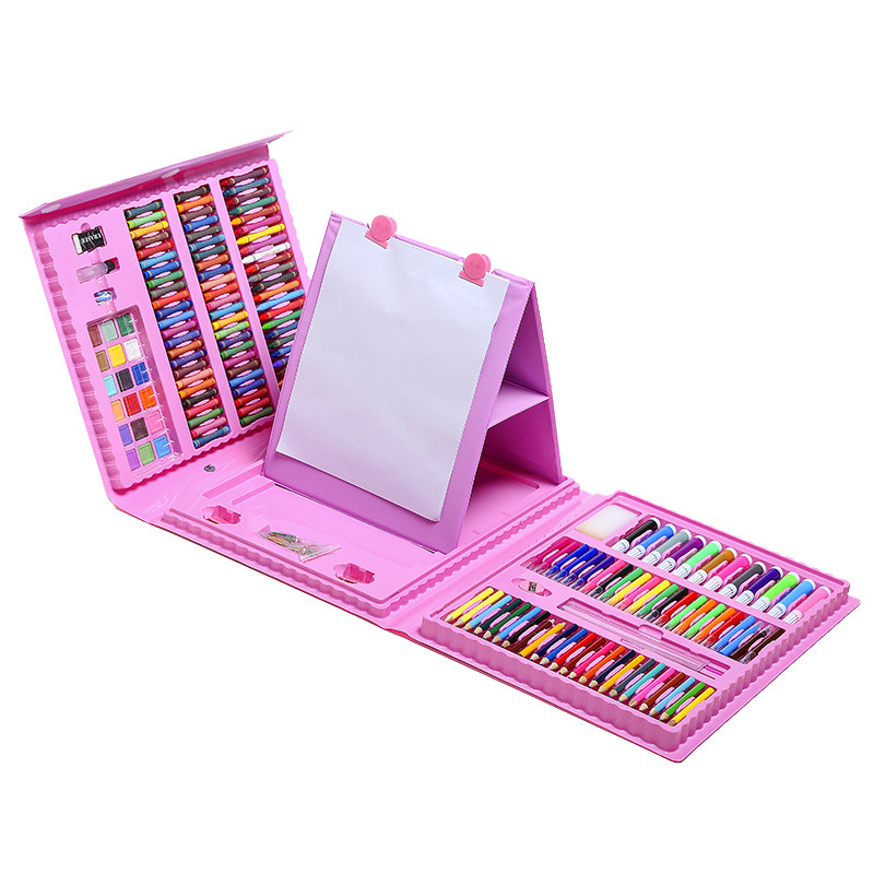 2021 208 Piece Non-toxic Plastic Case Kids Painting Drawing Art Set Coloring Book Stationery Set With Easel