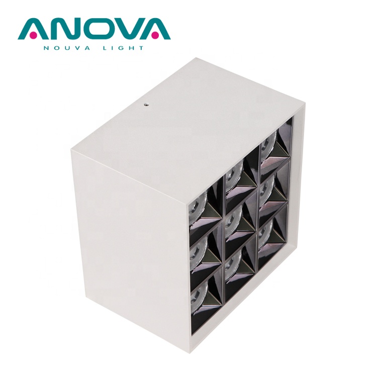 Square 9 heads fixed recessed led downlight commercial lighting anti glare COB LED grille light fixture