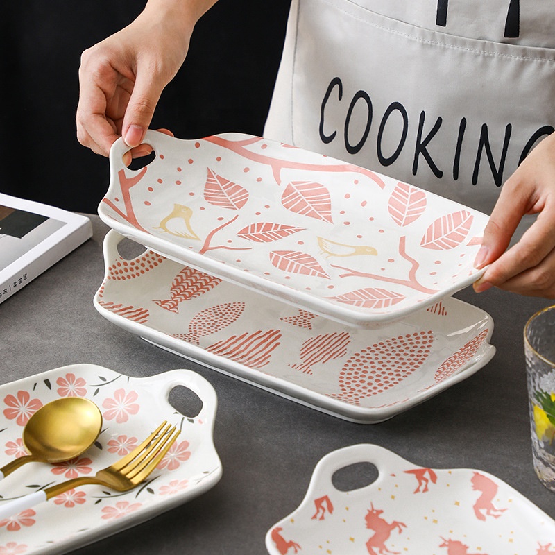 Wholesale Ceramic Baking Dish Bake ware Square Dinner Ceramic Plate With Handles