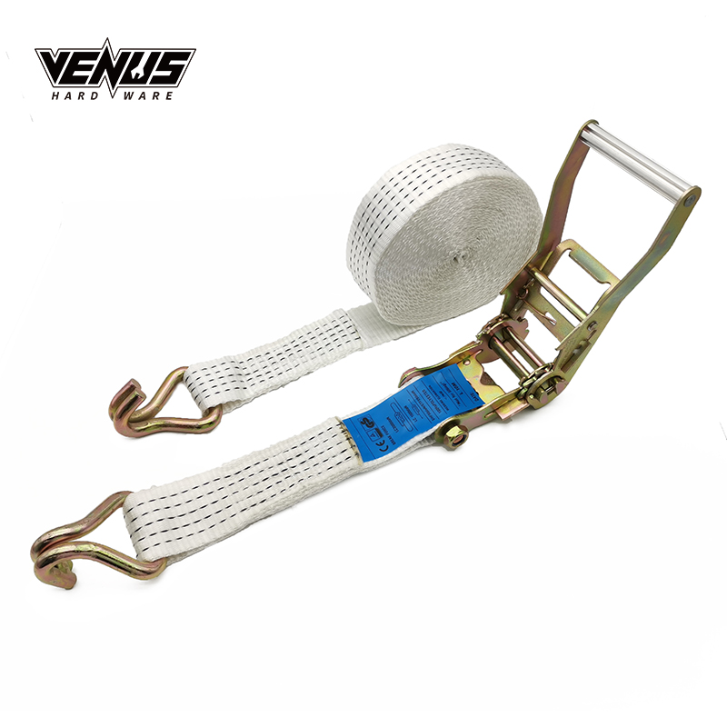 Double Hooks High-strength Tensioner Cargo Lashing Strap Factory Price White Nylon Ratchet Tie Down Strap