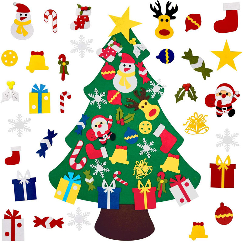 DIY Christmas Felt Tree With Hanging Ornaments Party Decoration Felt Christmas Tree Set