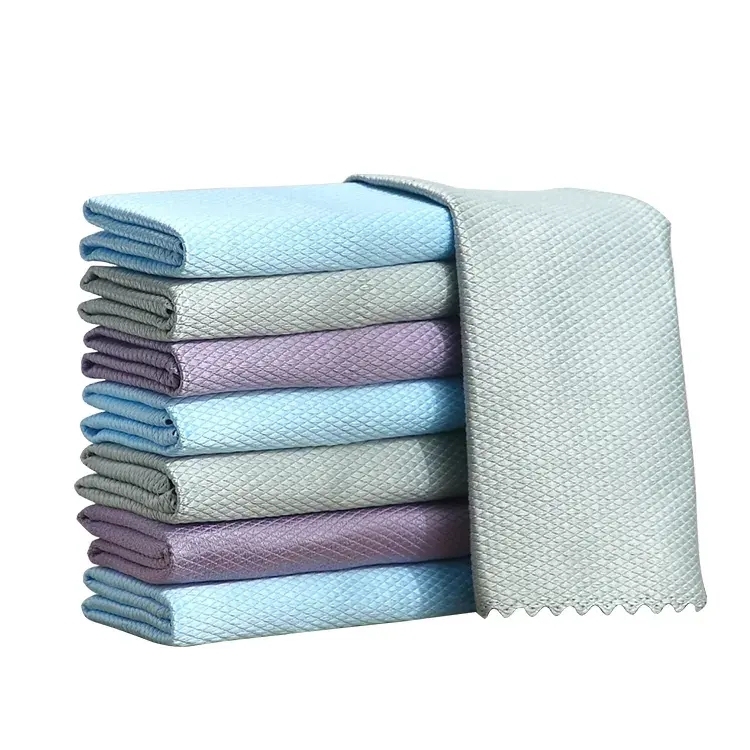 Custom logo Fish Scale Microfiber Cleaning Cloth for Stainless Steel Appliances Wine Glass Window Polishing Towels