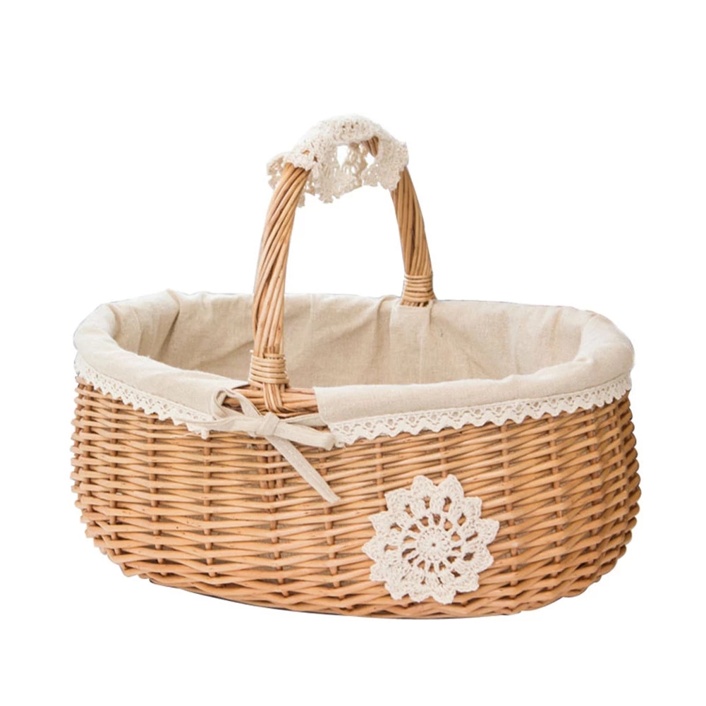 Woven Wicker Basket Rattan Food Storage Basket With Handle Picnic Basket For Bread Fruit Sandwich Flower Home Decor Photo Props