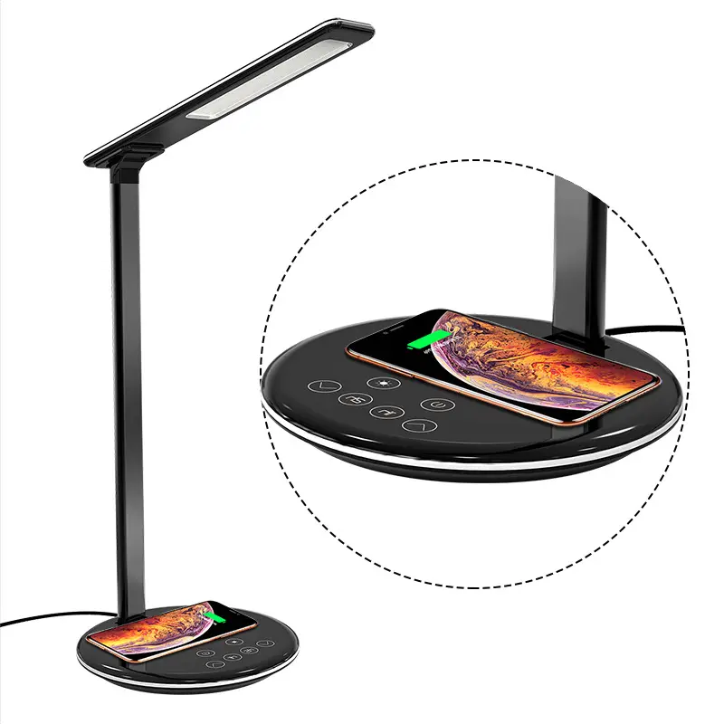 Modern Office Desk Lamp Dimmable Foldable Smart Wireless Charging LED Table Light with USB Charging Port Qi Charger For Phone