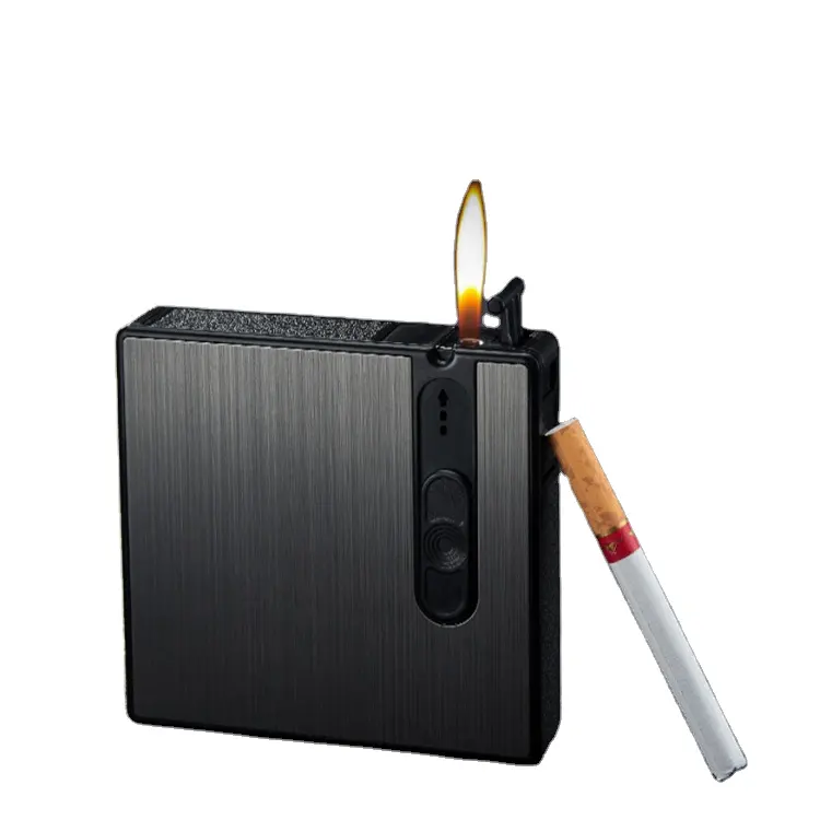 Creative automatic smoke out anti-pressure cigarette box with replaceable disposable open flame lighter cigarette box