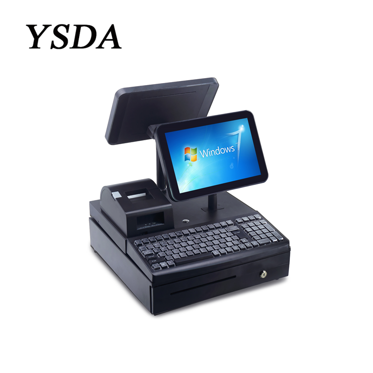 Новая 12,1 дюймовая двухэкранная POS-система, все в одном, POS-машина Windows для розничной торговли и ресторана с ящиком для наличных