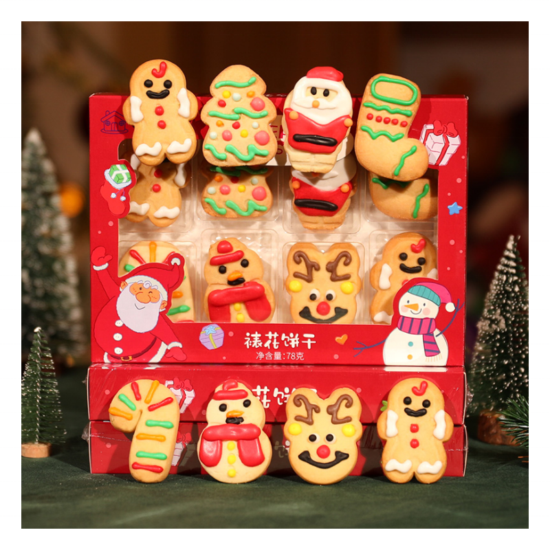 78g Christmas Gingerbread Man Candy Cane Pattern Decorated Cookies Biscuits for Cake Decoration