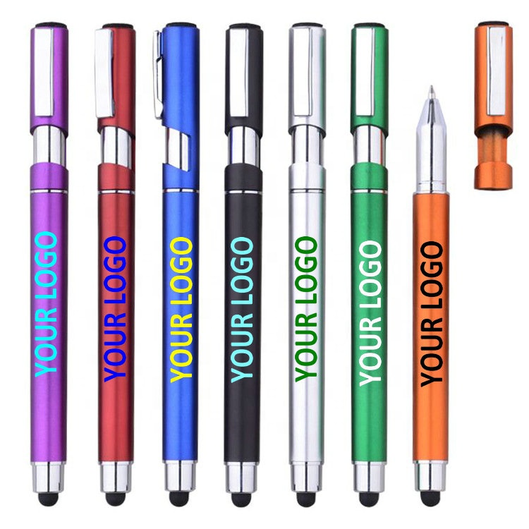 multi-fuctional 4 in 1 Promotional stick roller ball pen with Touch screen stylus cleaner and pen holder stands