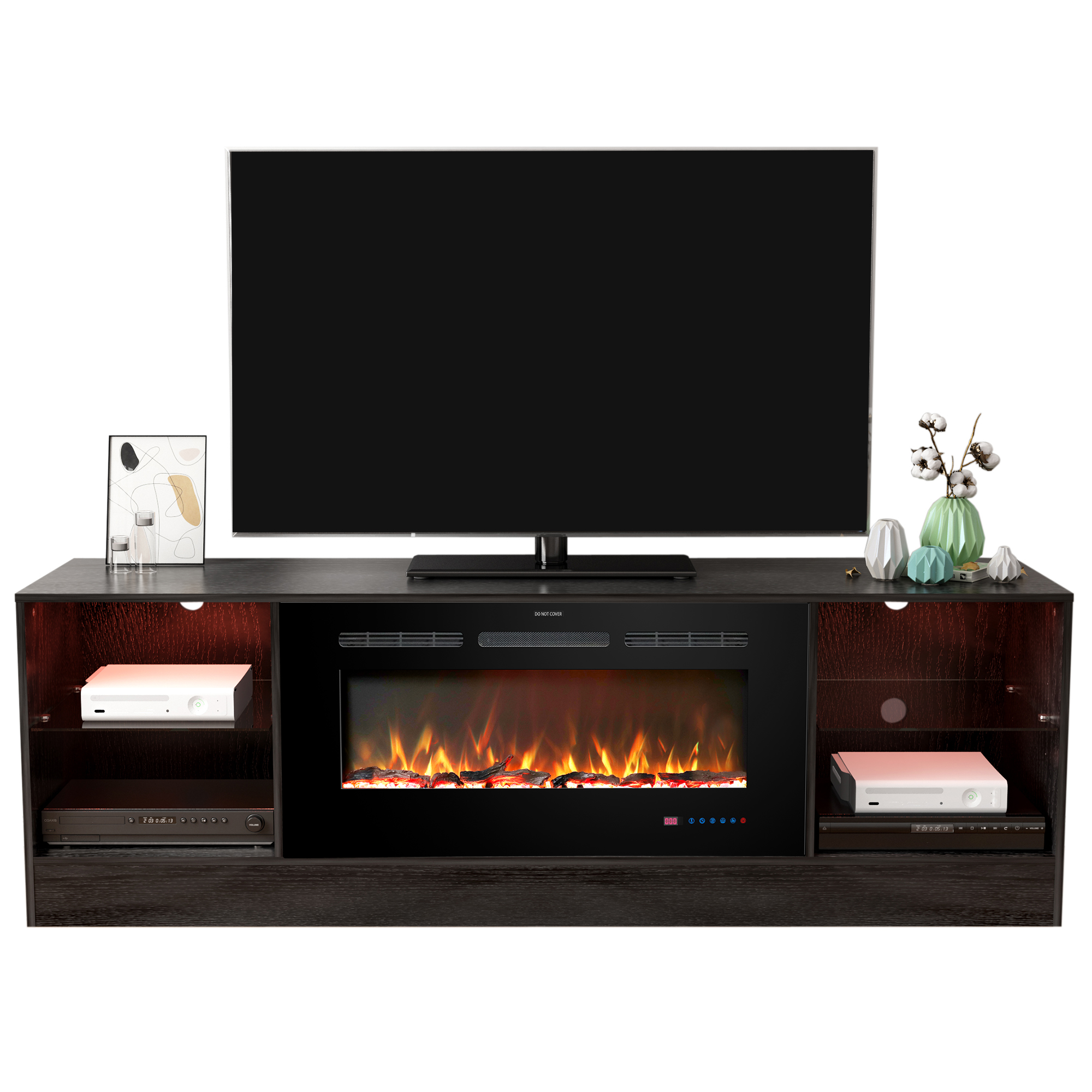 Подставка для телевизора Luxstar 72 дюйма с электрическим камином 36 дюймов, LED светильник, деревянный шкаф для хранения, медиа-приставка для телевизора с камином