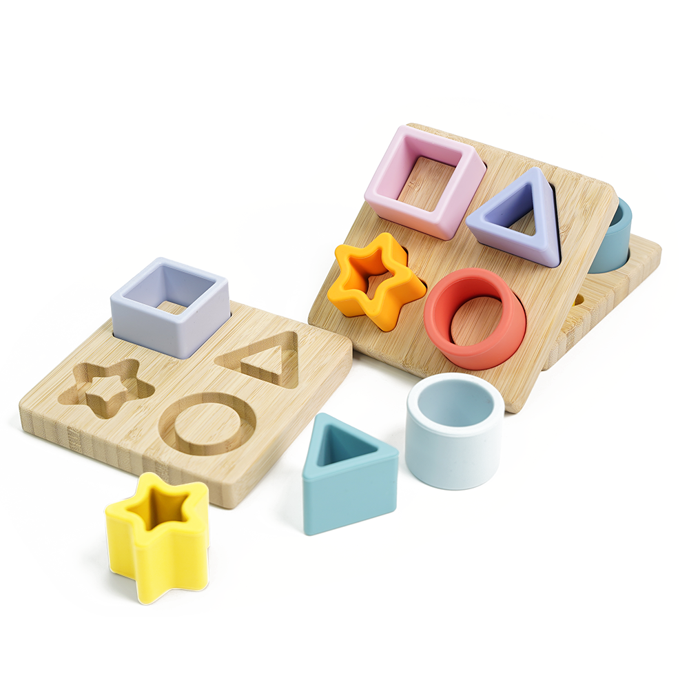 Alibaba Top Seller Silicone Puzzle With Baboo Base BPA Free Super Soft Silicone Educational Toys For Baby And Kids