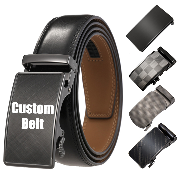 Classic Fashion Casual Black Adjustable Buckle Automatic Ratchet Belts Custom Genuine Leather Men's Belt