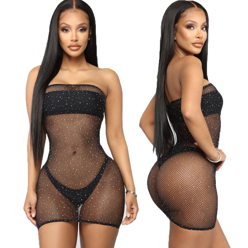 JR306 Fishnet Seamless Pantyhose Bling Whole Body Rhinestone Body Socking lingerie Sexy