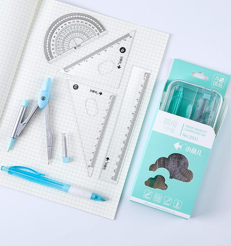7 pieces school drawing compass sets high quality mechanical compass